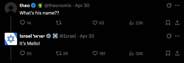 Tweet revealing his name is Mello